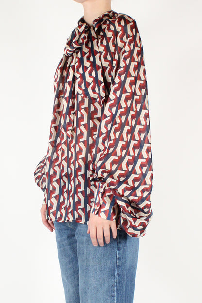 Oversized Blouse with Geometric Pattern Bow