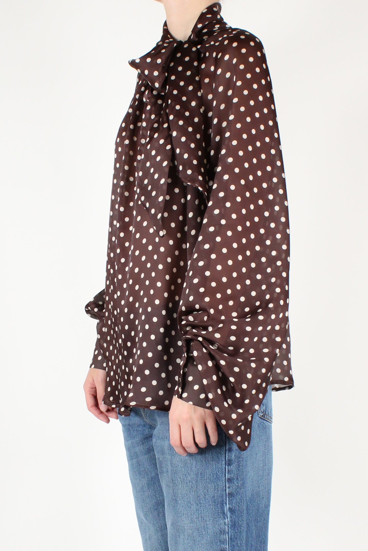 Oversized Blouse with Polka Dot Bow