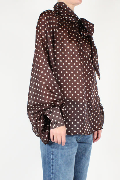 Oversized Blouse with Polka Dot Bow