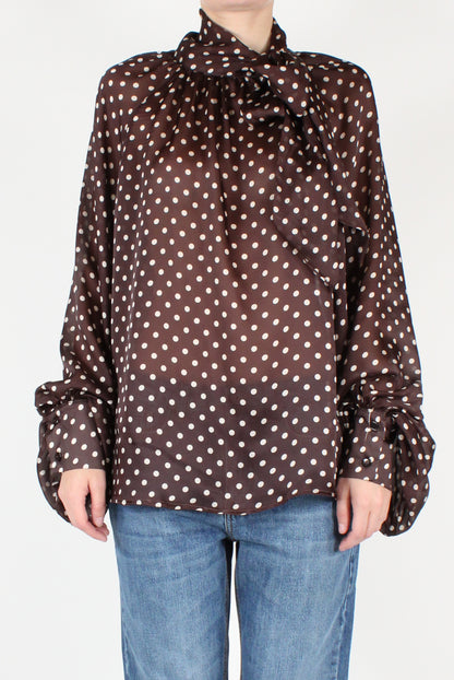 Oversized Blouse with Polka Dot Bow