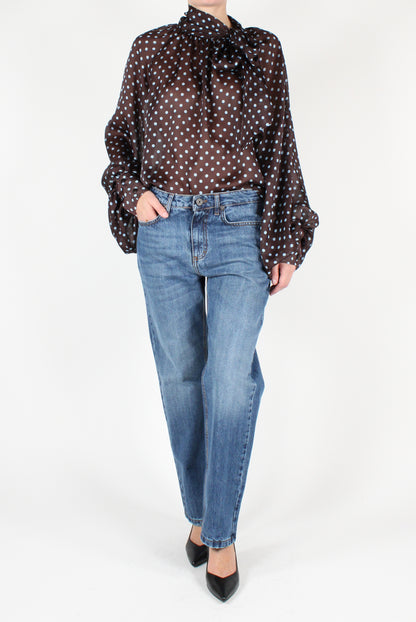 Oversized Blouse with Polka Dot Bow