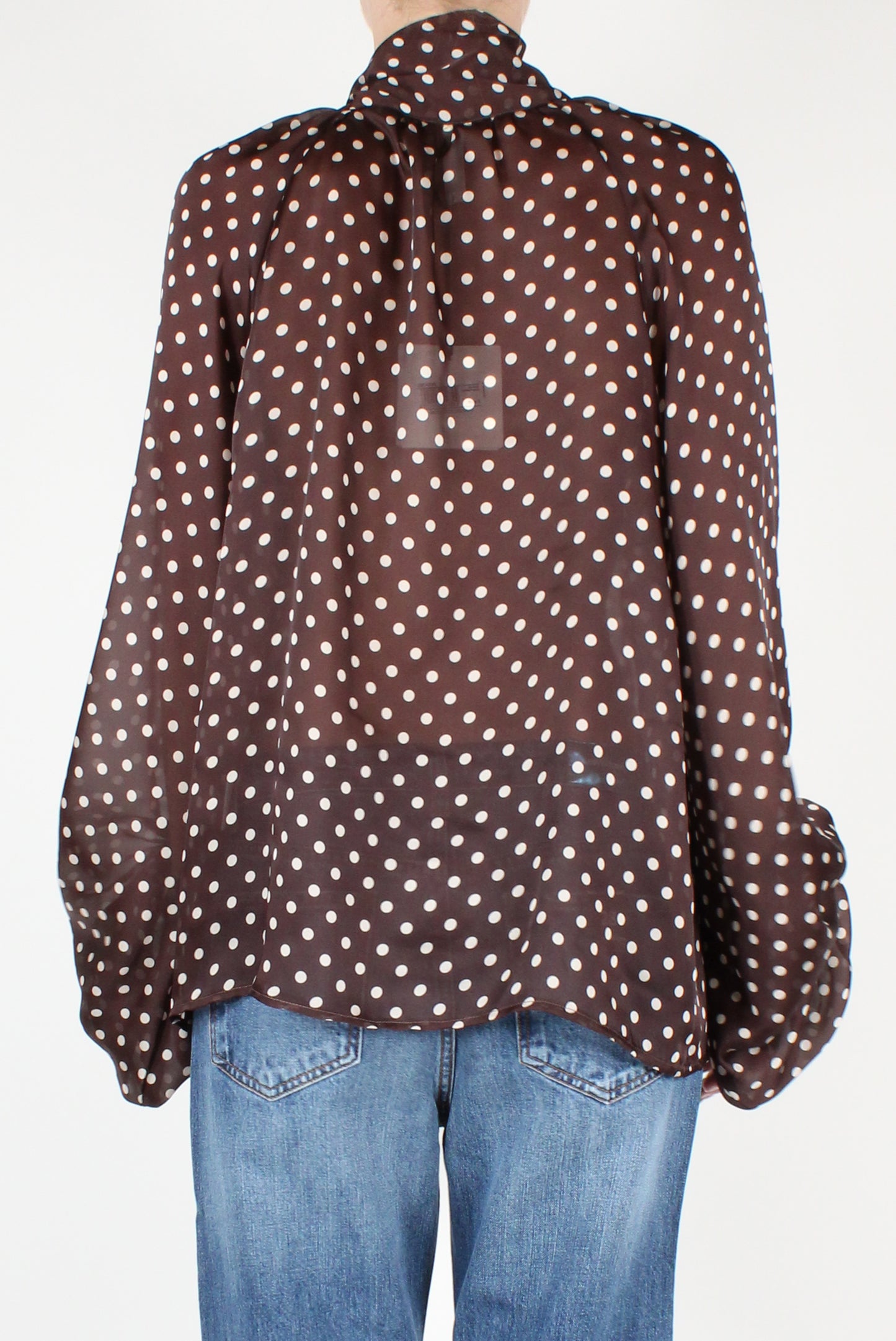 Oversized Blouse with Polka Dot Bow