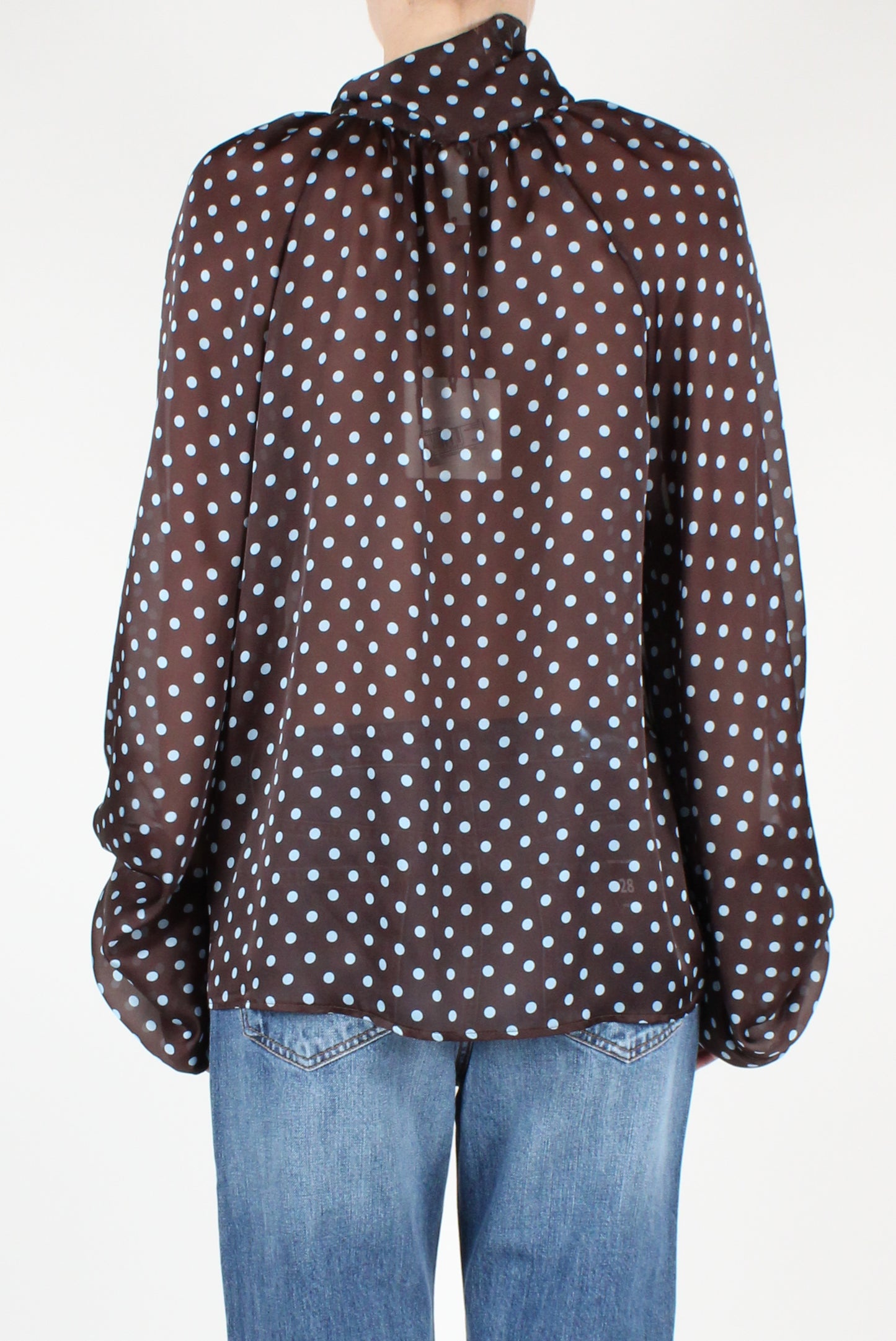 Oversized Blouse with Polka Dot Bow