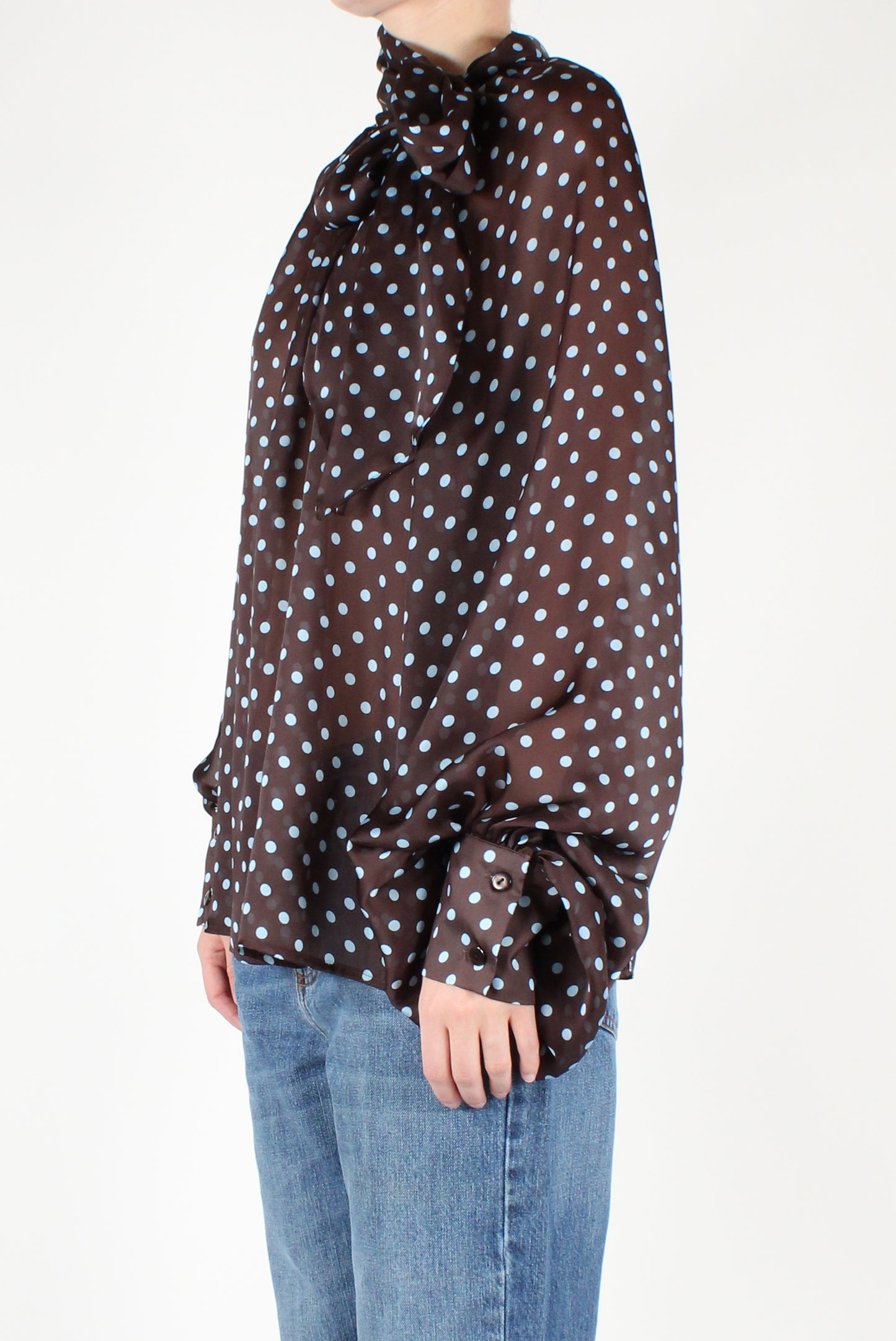 Oversized Blouse with Polka Dot Bow