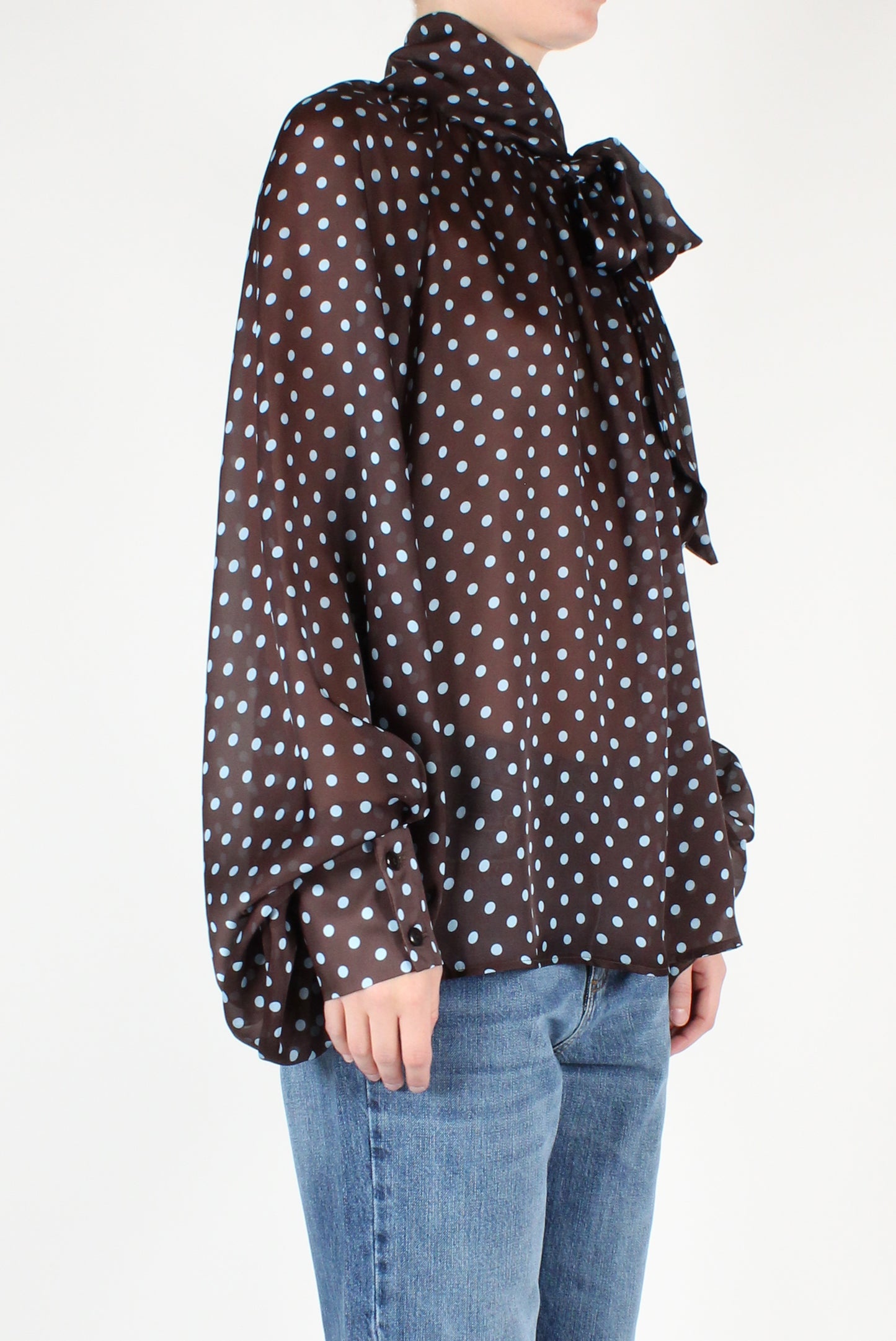 Oversized Blouse with Polka Dot Bow