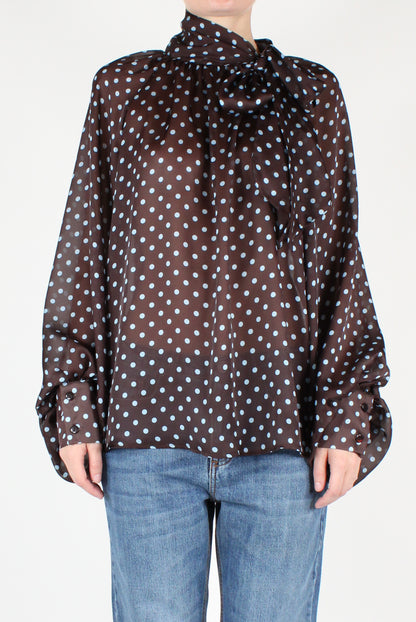 Oversized Blouse with Polka Dot Bow