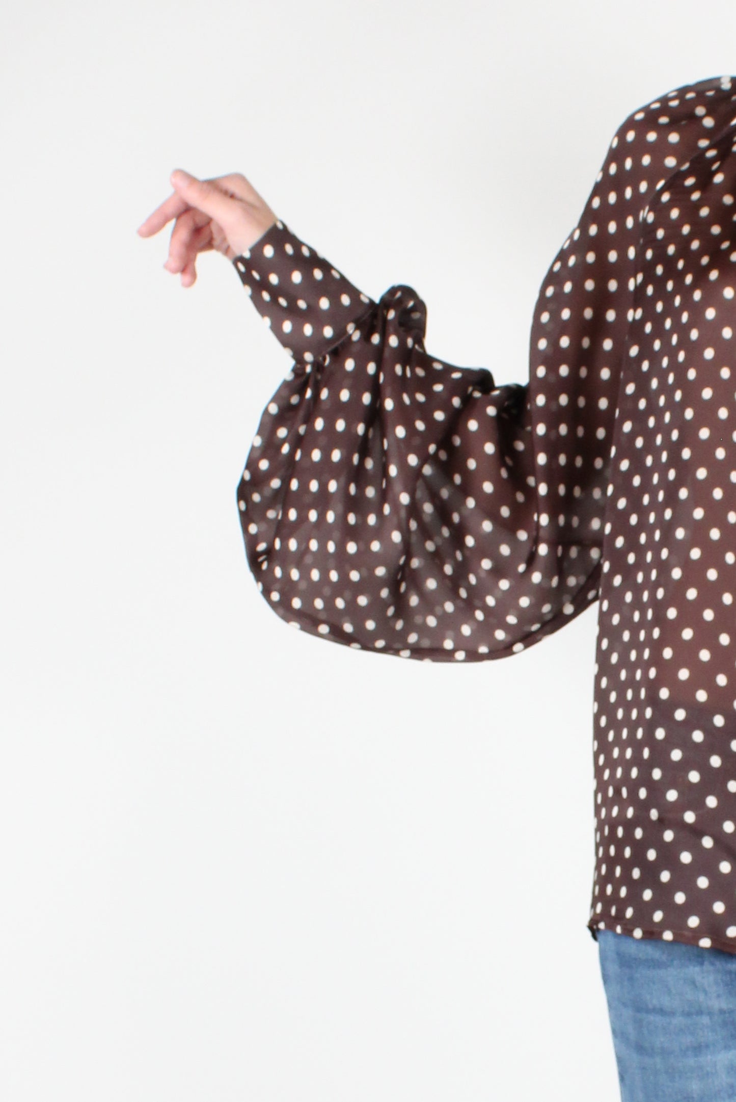 Oversized Blouse with Polka Dot Bow