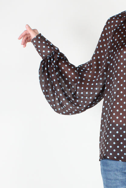 Oversized Blouse with Polka Dot Bow