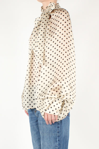 Oversized Blouse with Polka Dot Bow