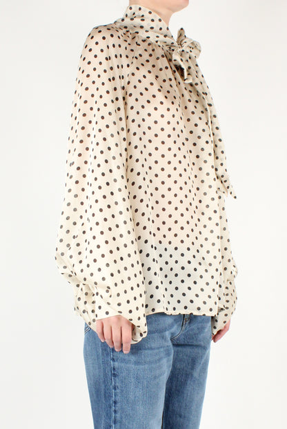 Oversized Blouse with Polka Dot Bow