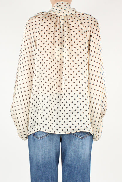 Oversized Blouse with Polka Dot Bow