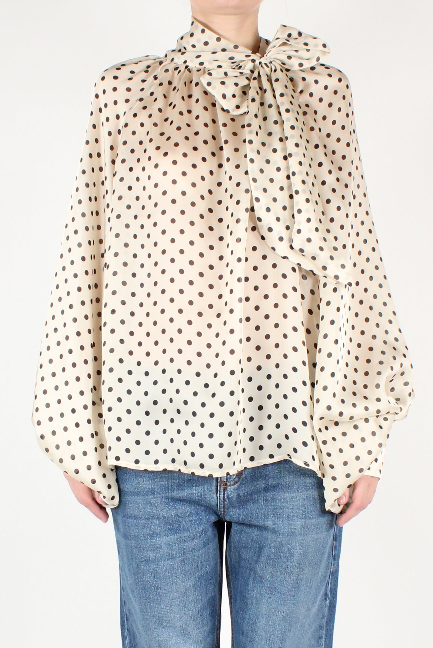 Oversized Blouse with Polka Dot Bow