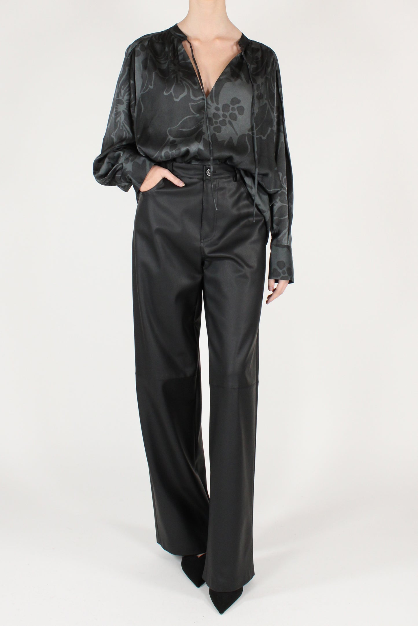 Faux Leather Straight Leg Trousers