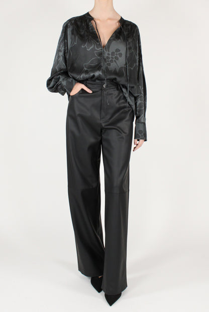 Faux Leather Straight Leg Trousers
