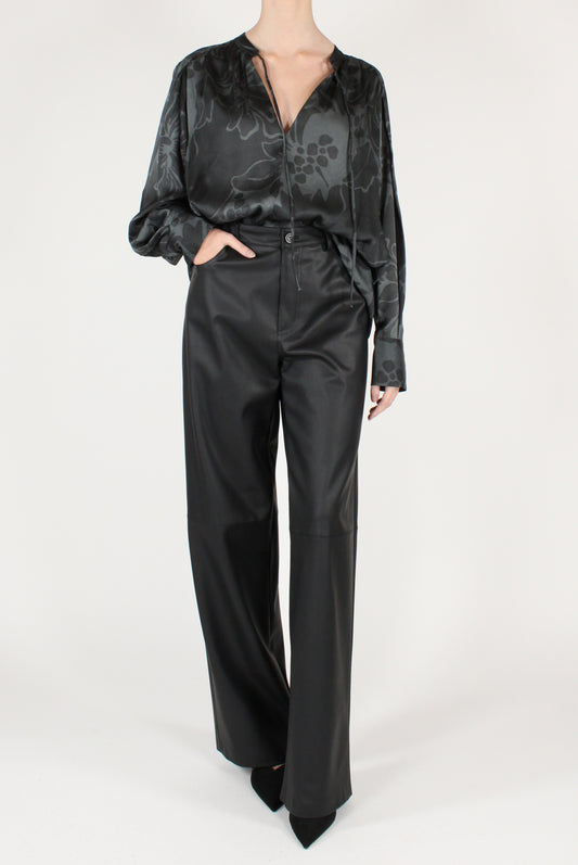 Faux Leather Straight Leg Trousers