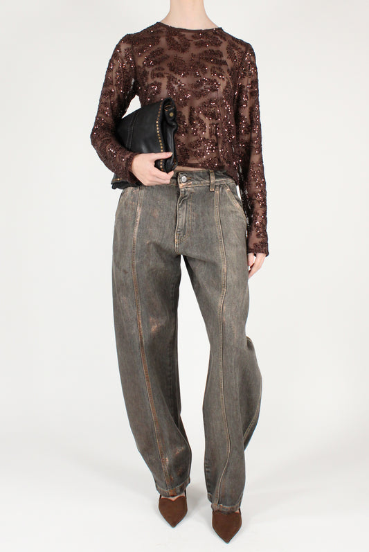 Tulle Blouse with Embroidered Sequins