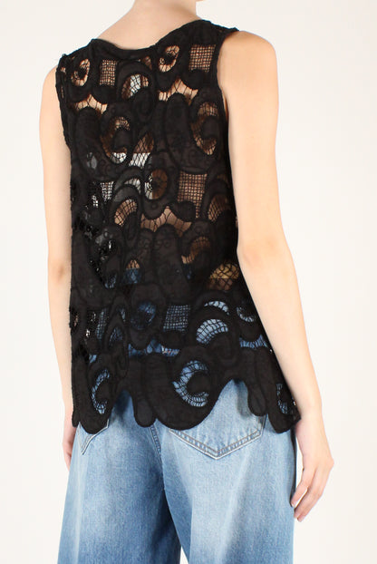Sleeveless Lace Blouse with Embroidery