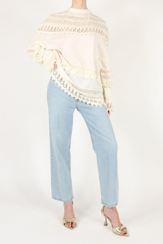 Blusa in Cotone con Pizzo