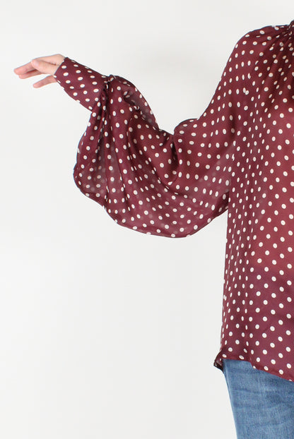 Oversized Blouse with Polka Dot Bow