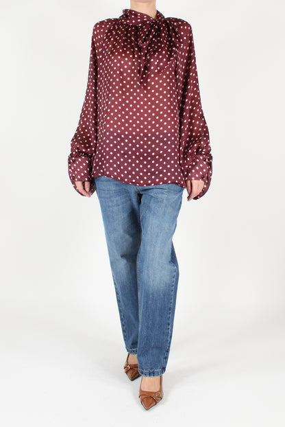 Oversized Blouse with Polka Dot Bow