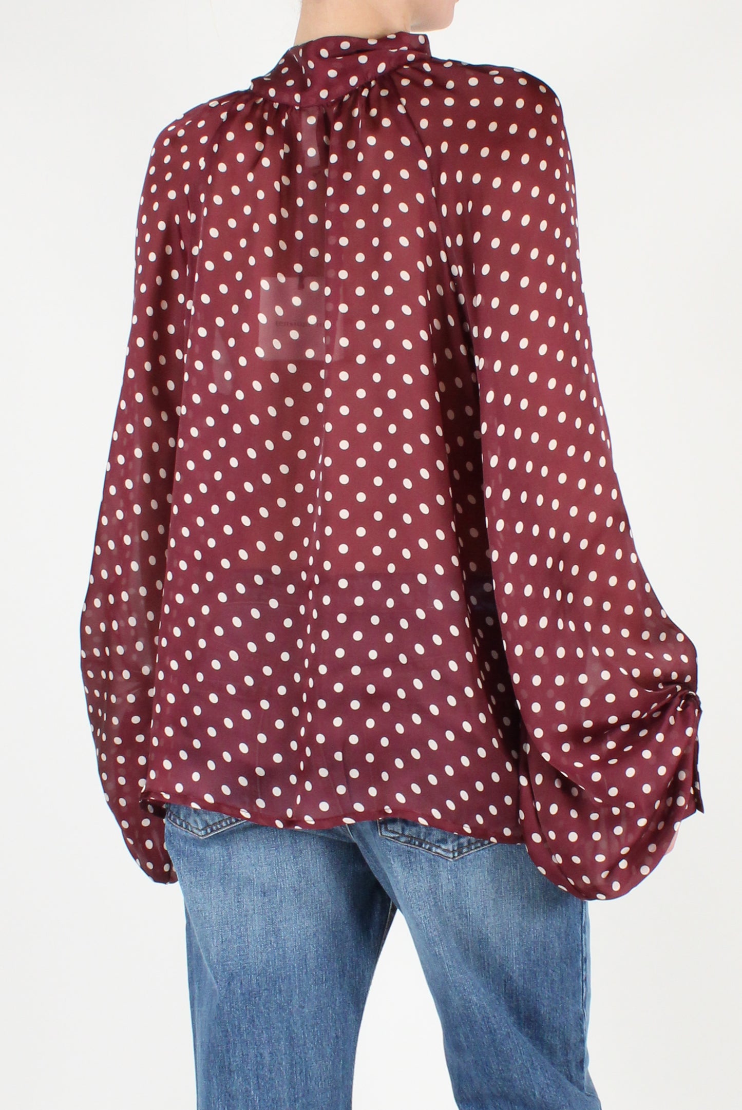 Oversized Blouse with Polka Dot Bow