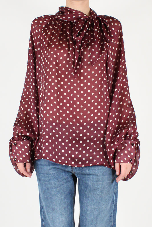 Oversized Blouse with Polka Dot Bow