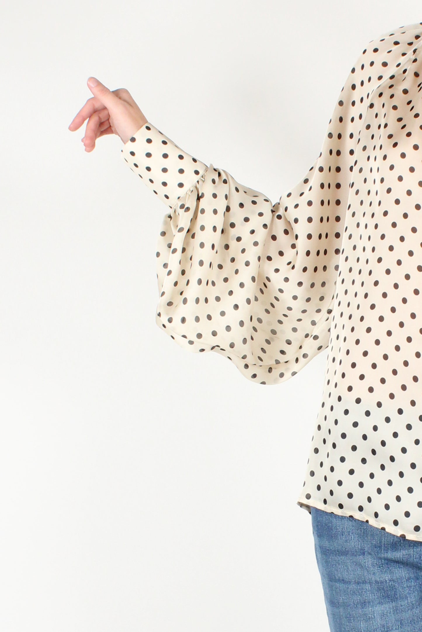 Oversized Blouse with Polka Dot Bow