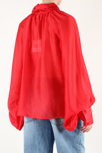 Oversized Blouse with Bow in Solid Color
