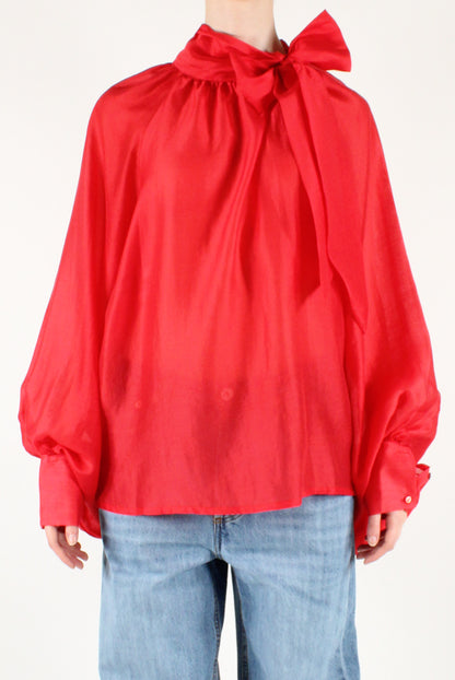Oversized Blouse with Bow in Solid Color