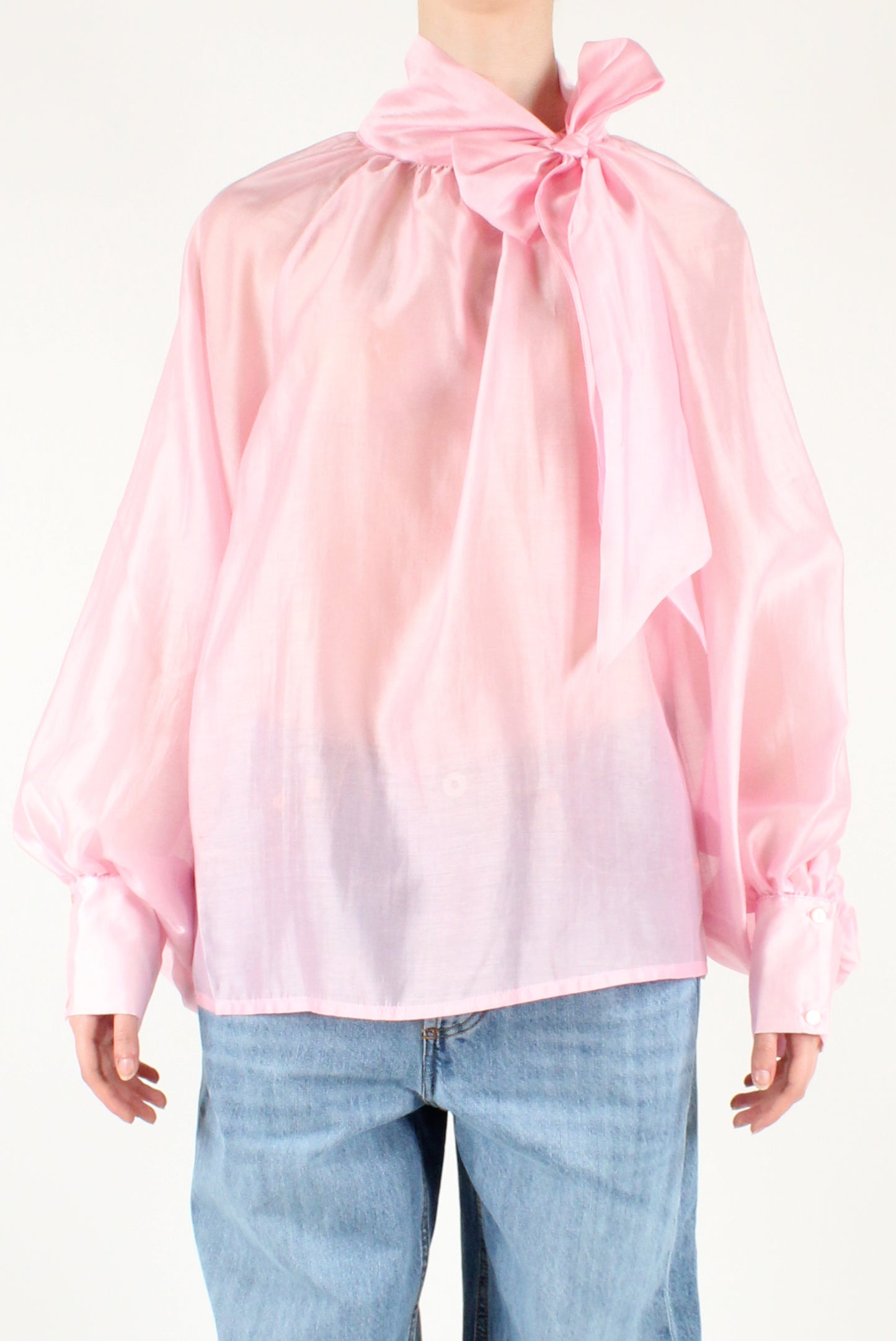 Oversized Blouse with Bow in Solid Color