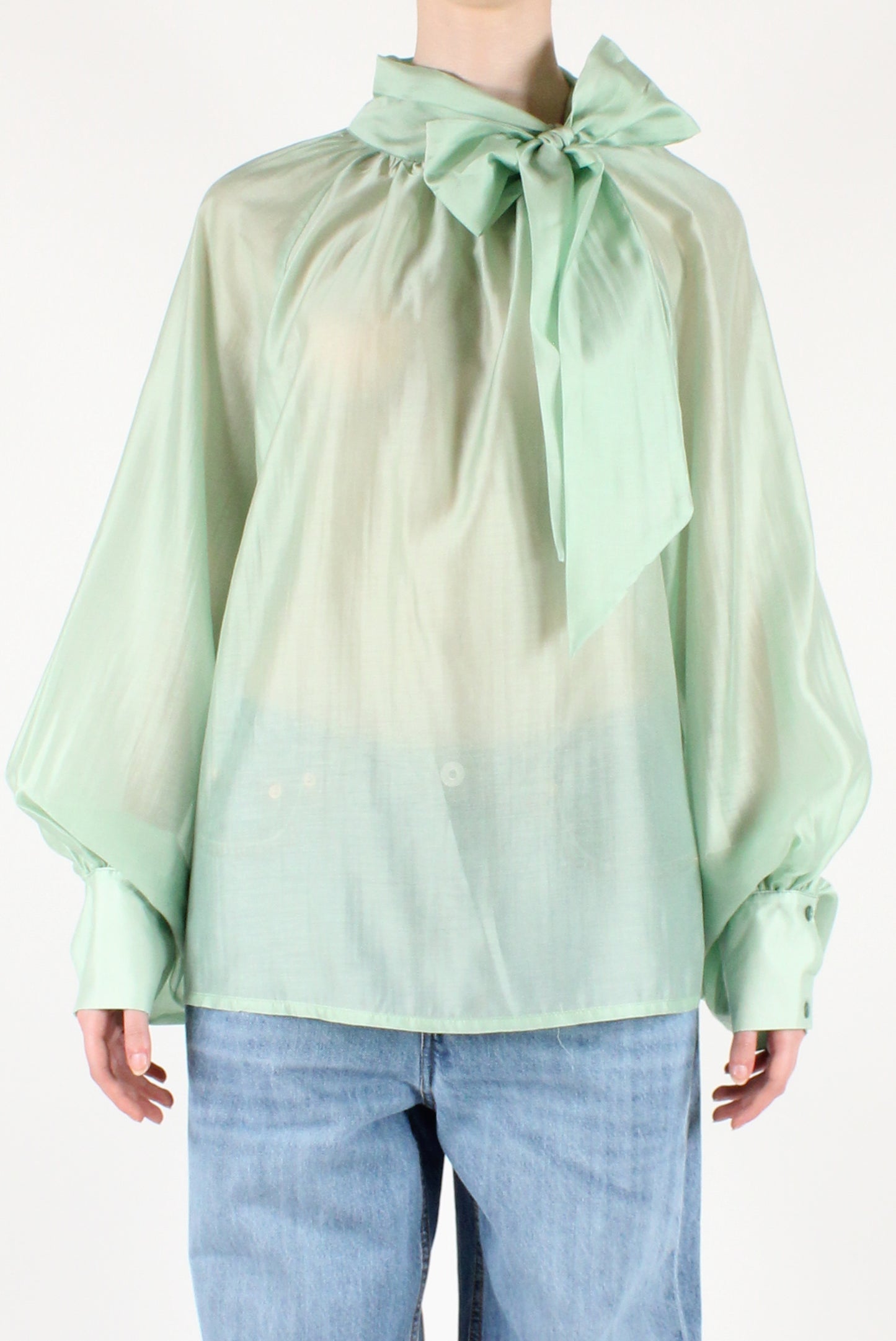 Oversized Blouse with Bow in Solid Color