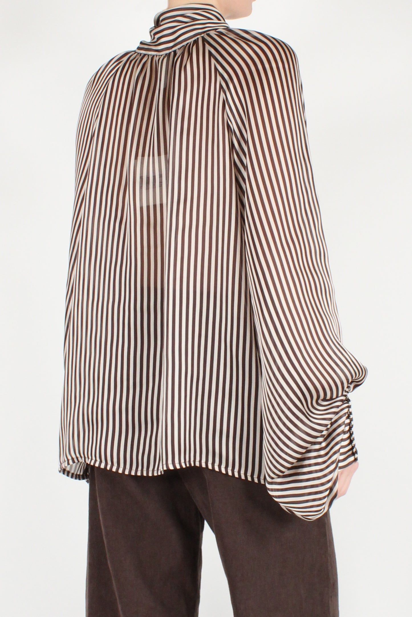 Oversized Blouse with Striped Bow