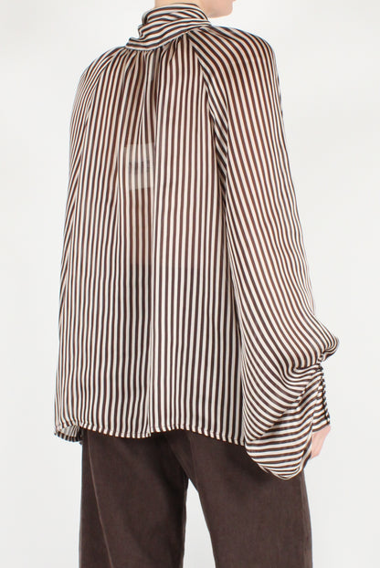 Oversized Blouse with Striped Bow