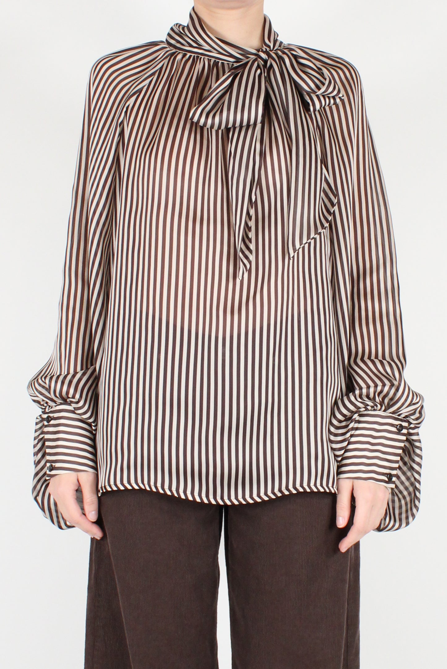 Oversized Blouse with Striped Bow