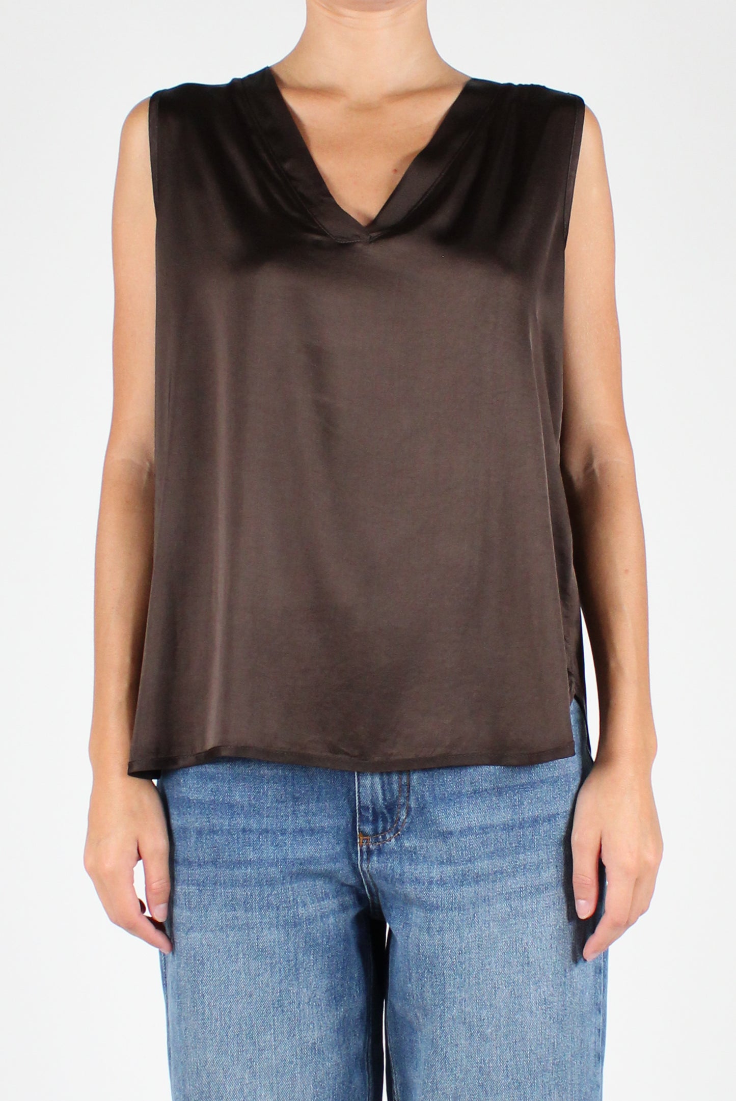 Sleeveless V-Neck Over Blouse