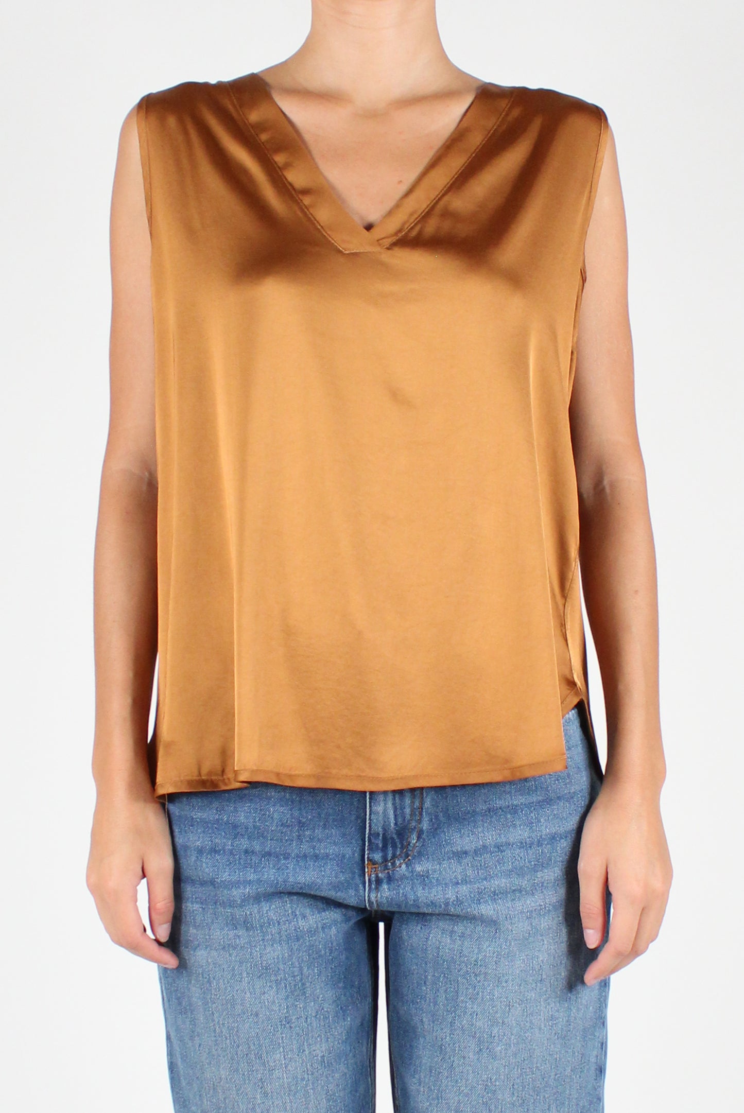 Sleeveless V-Neck Over Blouse