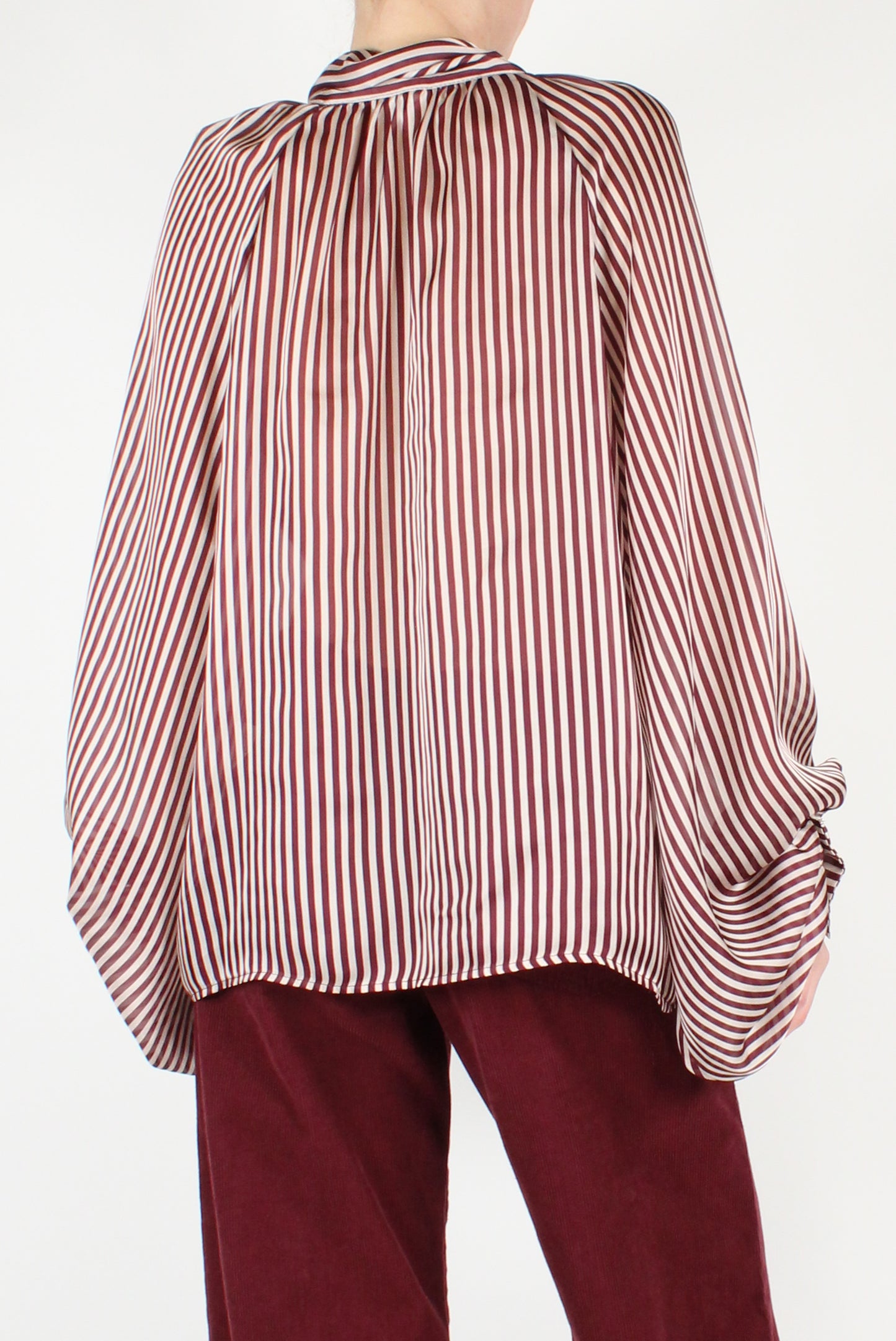 Oversized Blouse with Striped Bow