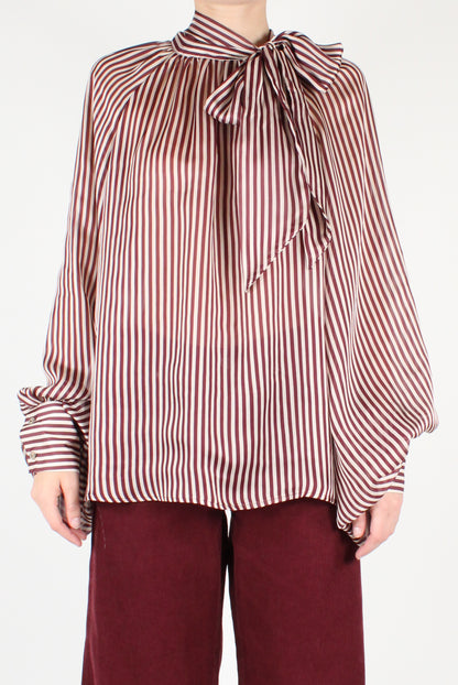 Oversized Blouse with Striped Bow