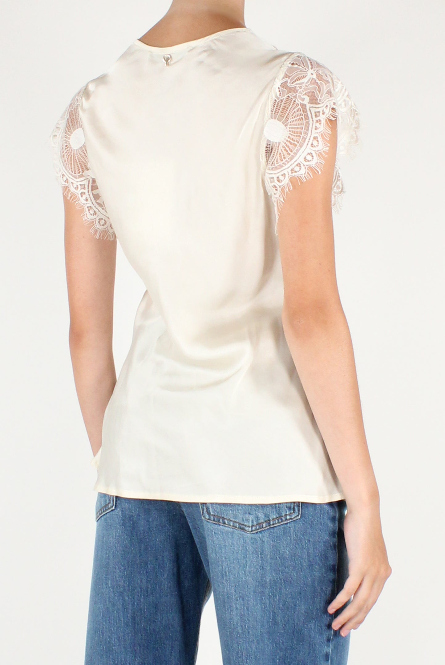 Blusa Scollo a V in Viscosa con Pizzo