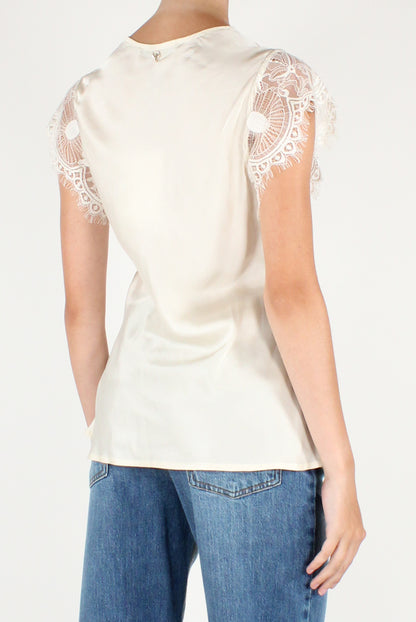 Blusa Scollo a V in Viscosa con Pizzo