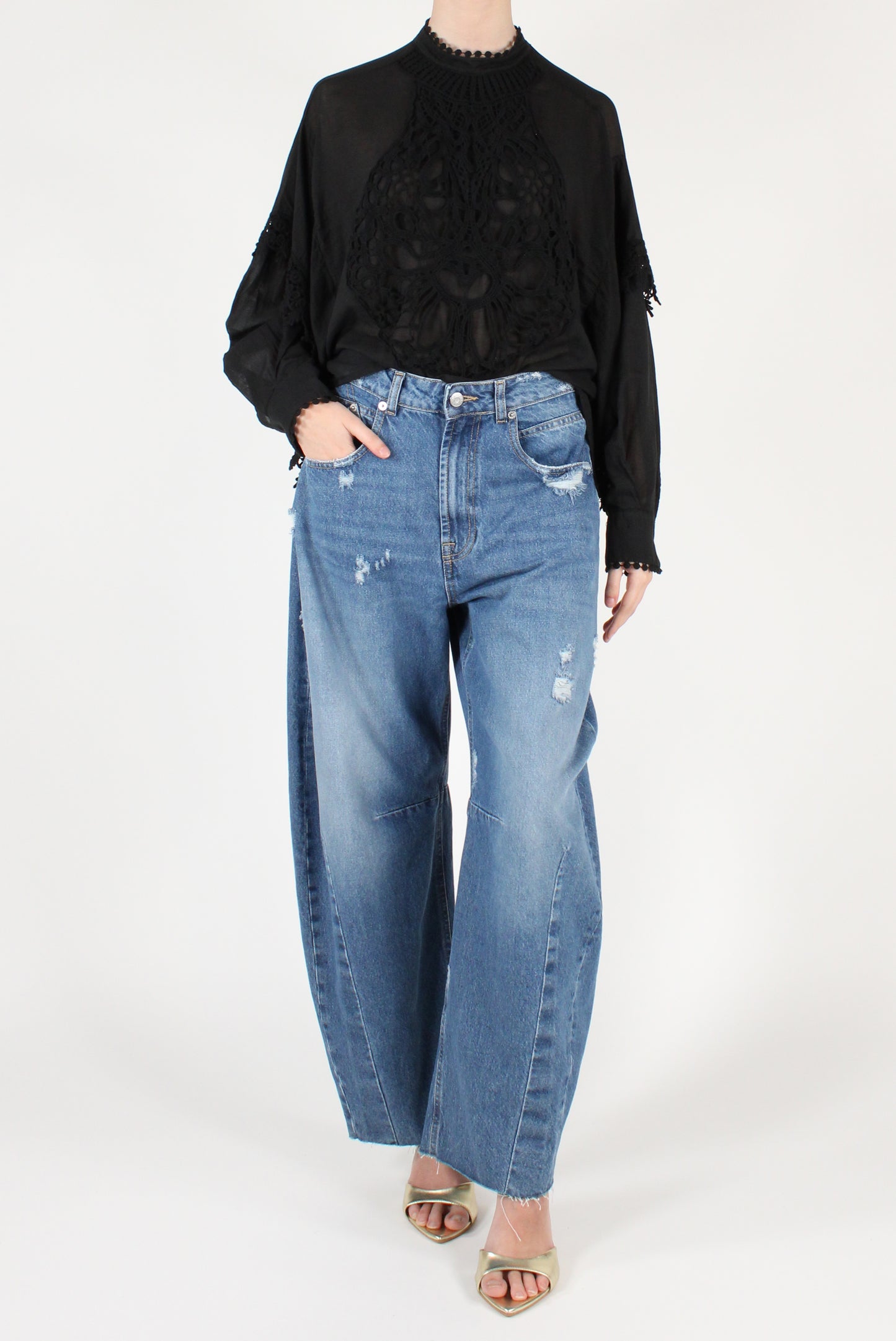 Blusa con Ricamo Maniche a Poncho