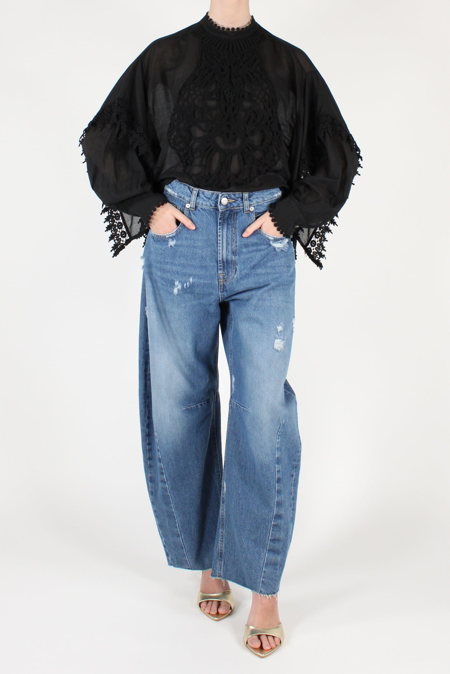 Blusa con Ricamo Maniche a Poncho