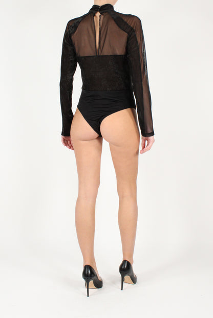 Velvet Effect Tulle Bodysuit