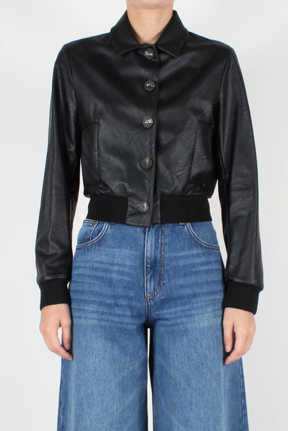 Faux Leather Bomber Jacket