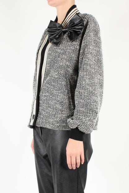 Tweed Bomber Jacket with Bow