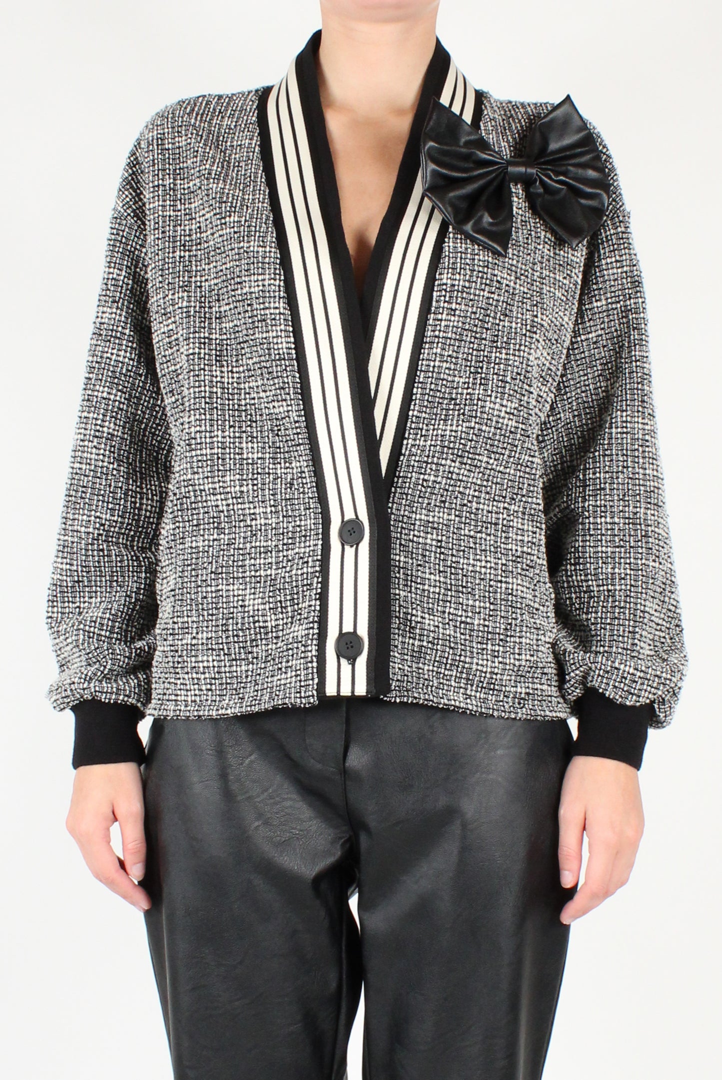 Tweed Bomber Jacket with Bow