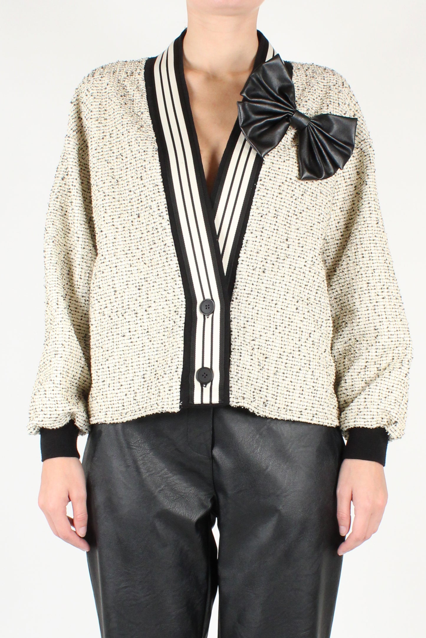 Tweed Bomber Jacket with Bow