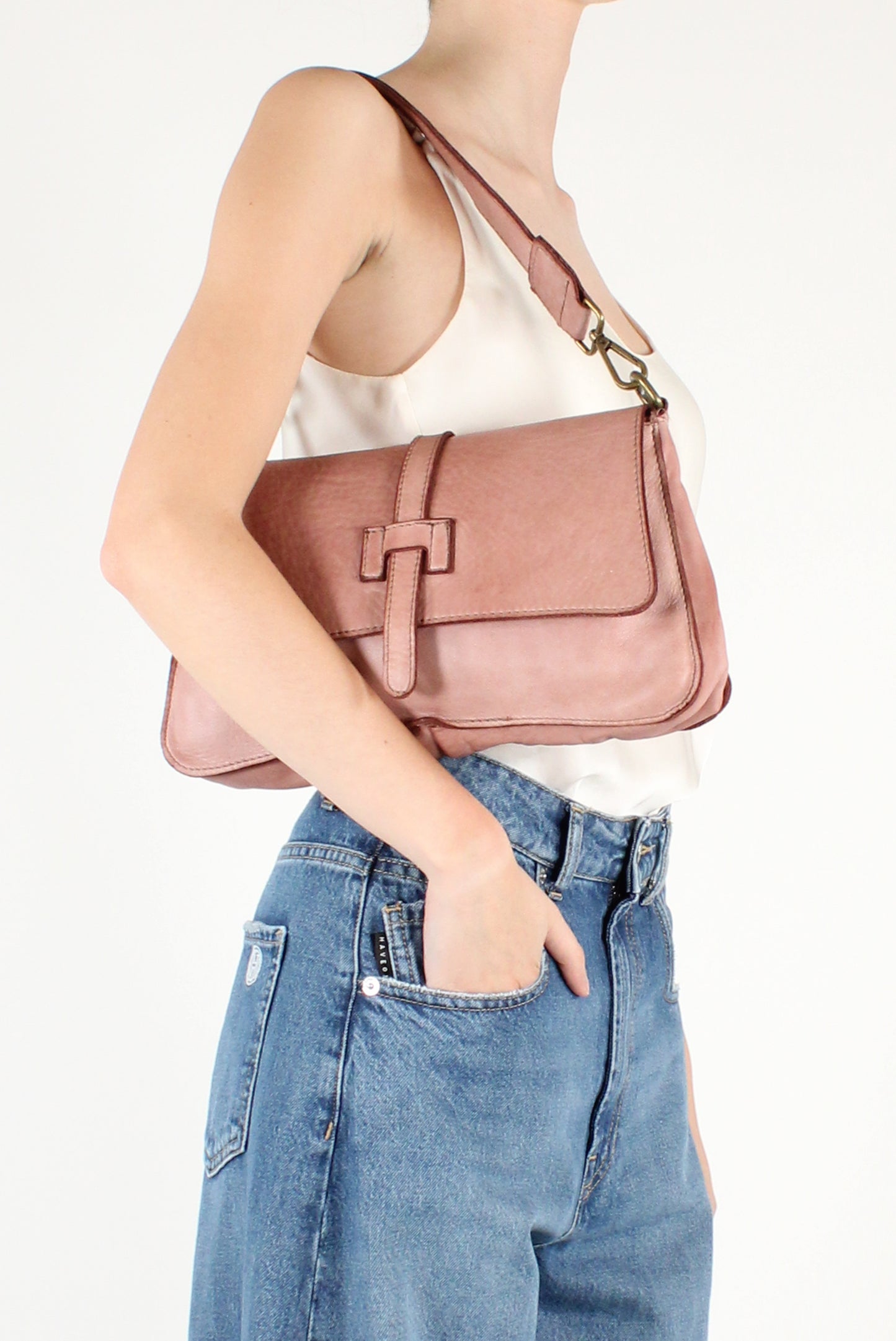 Leather Shoulder Bag with Flap
