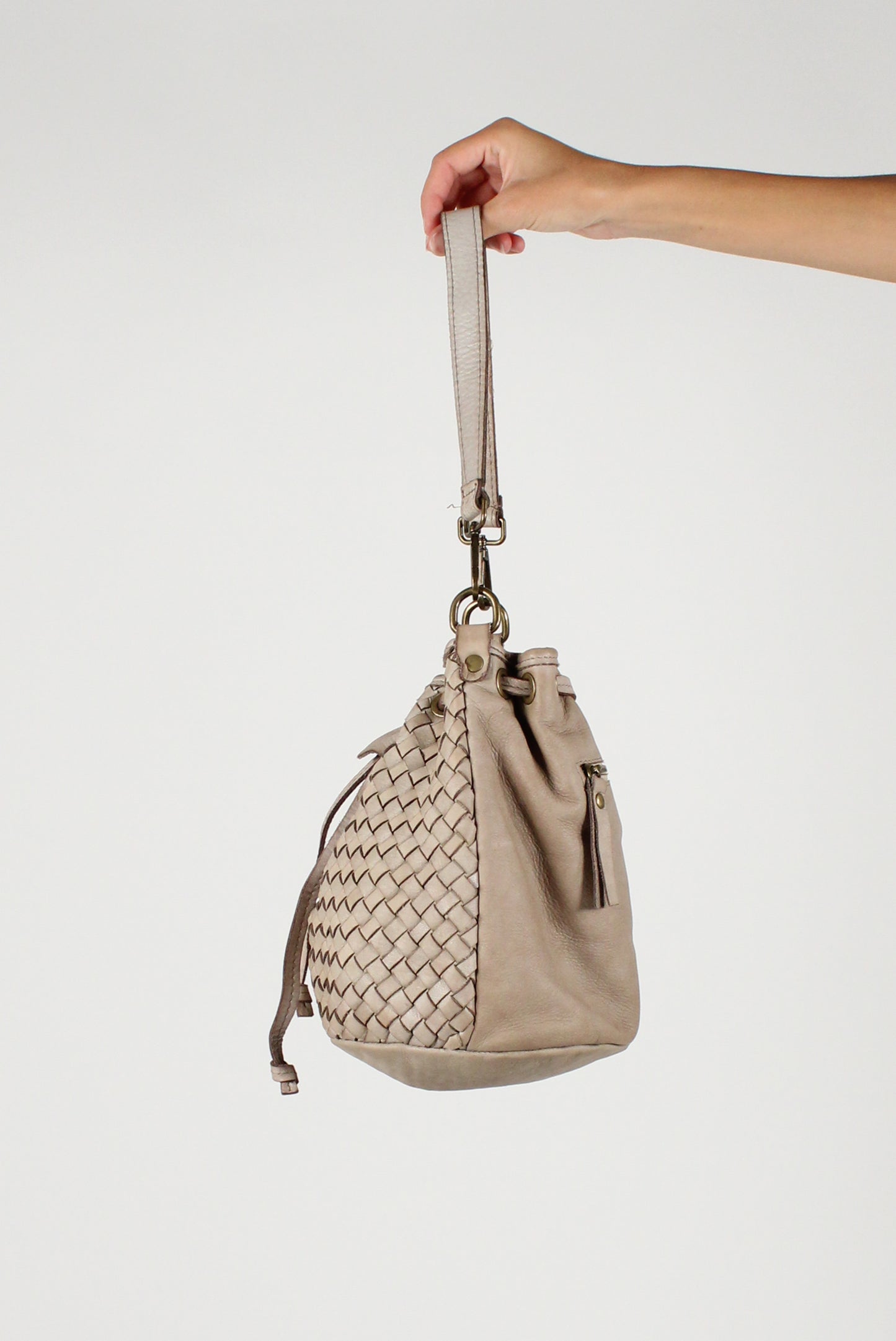 Woven Leather Bucket Bag