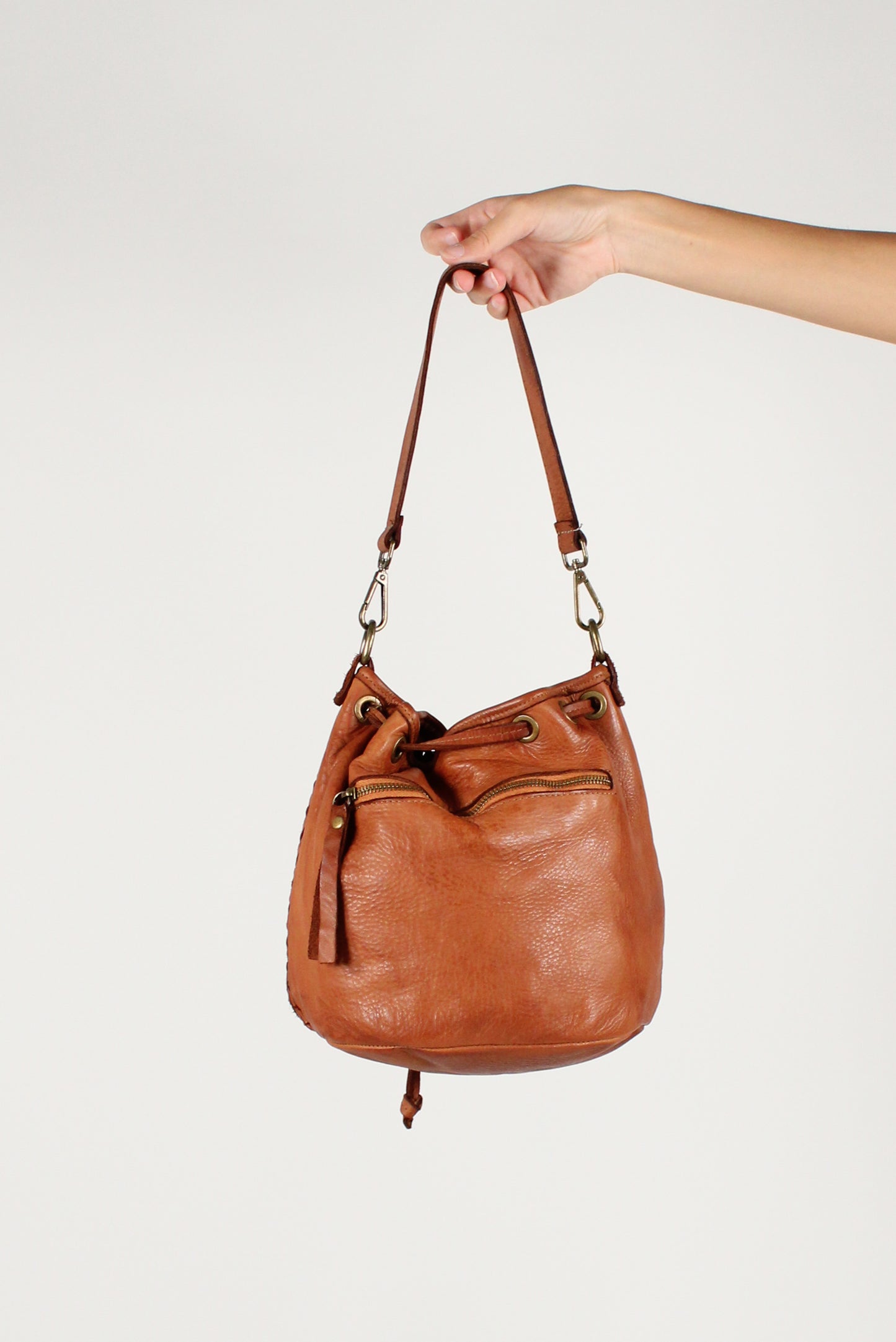 Woven Leather Bucket Bag